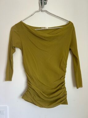 Petit Pois Viviana G Olive Green Ruched Boatneck Women's Top with shirred sides